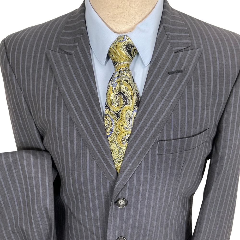 Red Door Apparel Bespoke Suit Mens 42R 31W 29L Blue Pinstripe 3-Button Custom